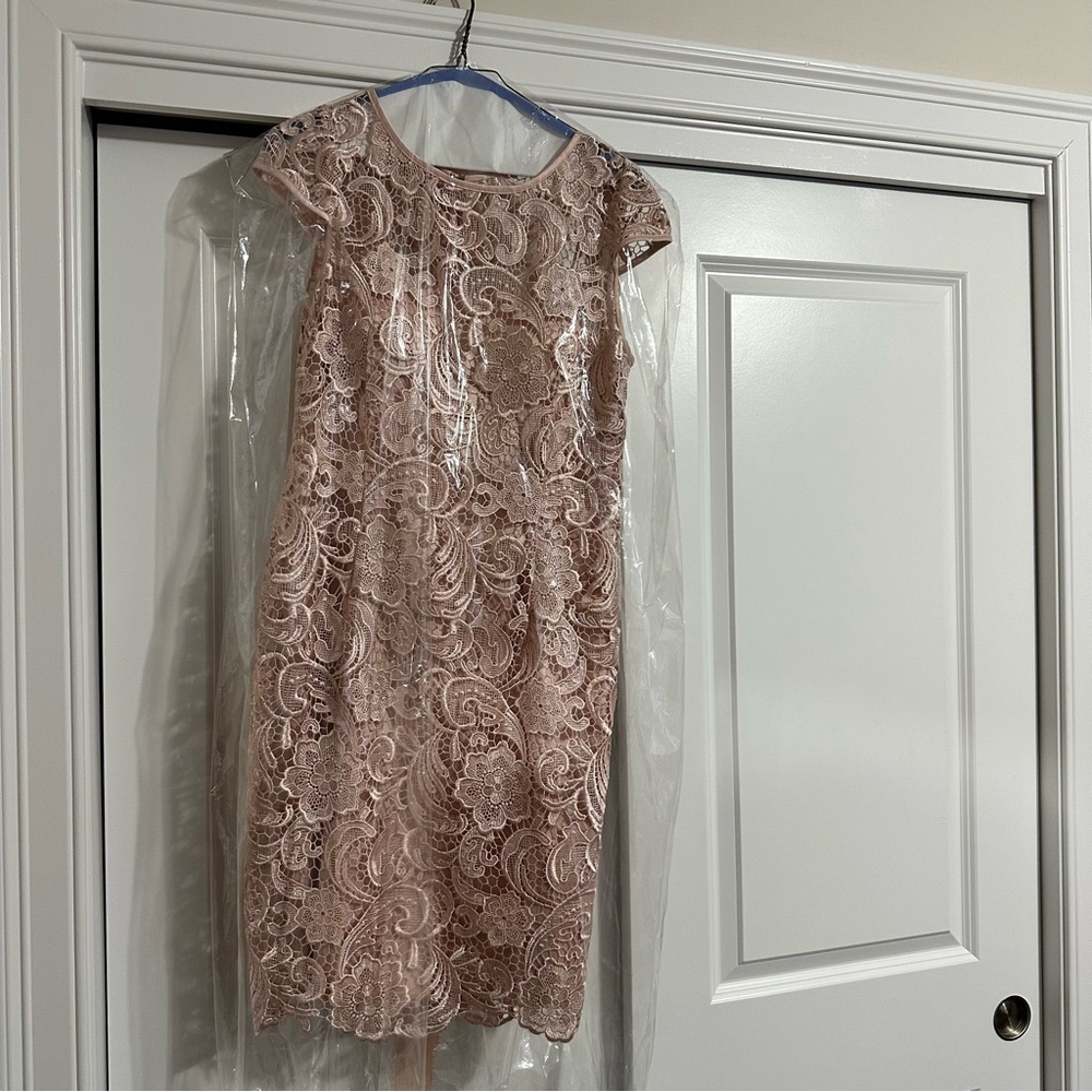 Blush floral appliqué formal dress